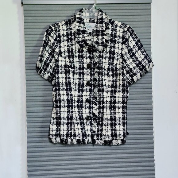 Sante Fe womans navy/white button down short sleeve fringed cardigan size 6 - Picture 3 of 14